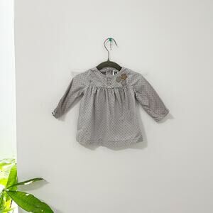 Carter's Baby Girl Gray Polka Dot Print Long Sleeve Dress Size 6 Months